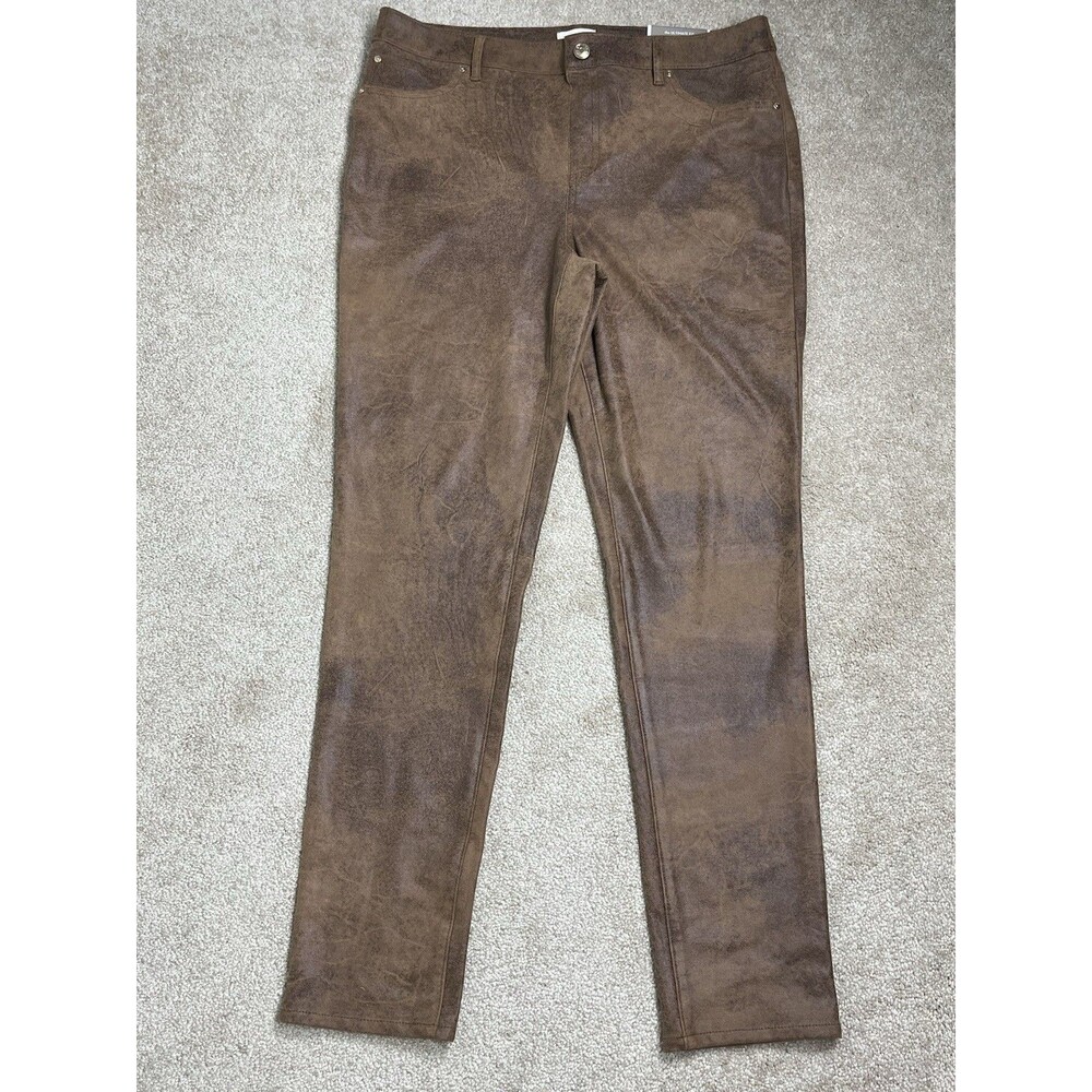 NWT Chico's Faux Suede Slim Pants Sz‎ 1.5 Worn Luggage Brown UltimateFit Western
